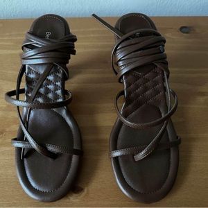 Bershka wrap around detail heeled sandal in chocolate